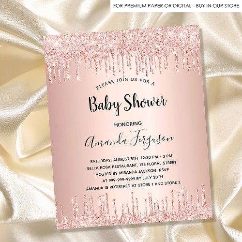 Baby Shower rose gold glitter drips girl Invitatio Invitation Postcard