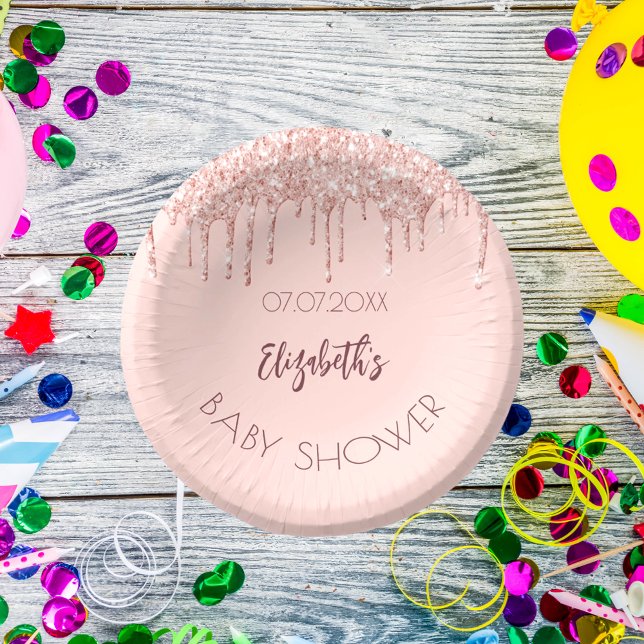 Baby Shower rose gold glitter drips name Paper Bowls (Creator Uploaded)