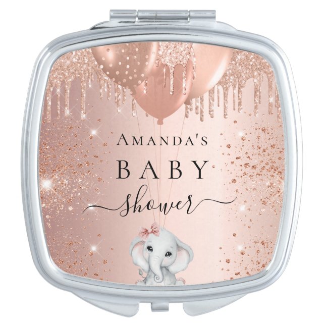 Baby Shower rose gold glitter elephant balloons  Compact Mirror (Front)