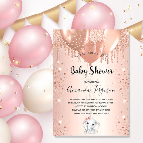 Baby Shower rose gold glitter elephant balloons Invitation