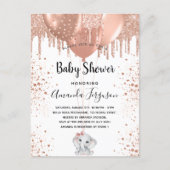 Baby Shower rose gold glitter elephant balloons Invitation Postcard (Front)