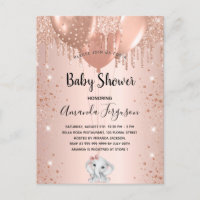 Baby Shower rose gold glitter elephant balloons Invitation Postcard