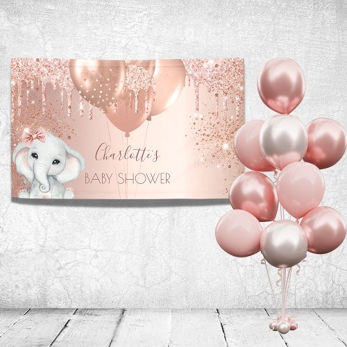 Baby Shower rose gold glitter elephant girl  Banner