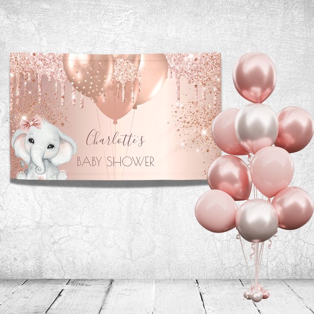Baby Shower rose gold glitter elephant girl  Banner (Creator Uploaded)
