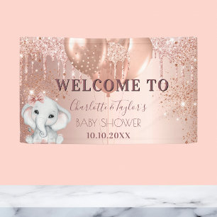 Baby Shower rose gold glitter elephant girl Banner
