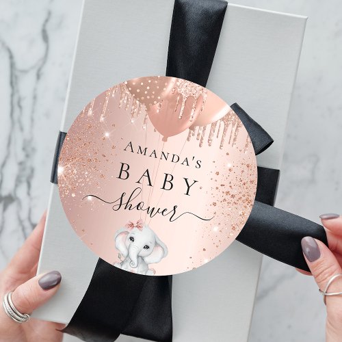 Baby Shower rose gold glitter elephant girl Classic Round Sticker