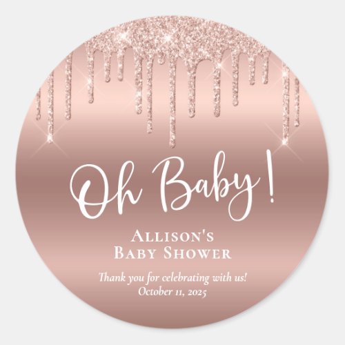 Baby Shower Rose Gold Glitter Thank You Classic Round Sticker