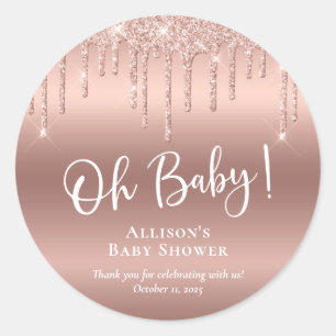 Baby Shower Rose Gold Glitter Thank You Classic Round Sticker