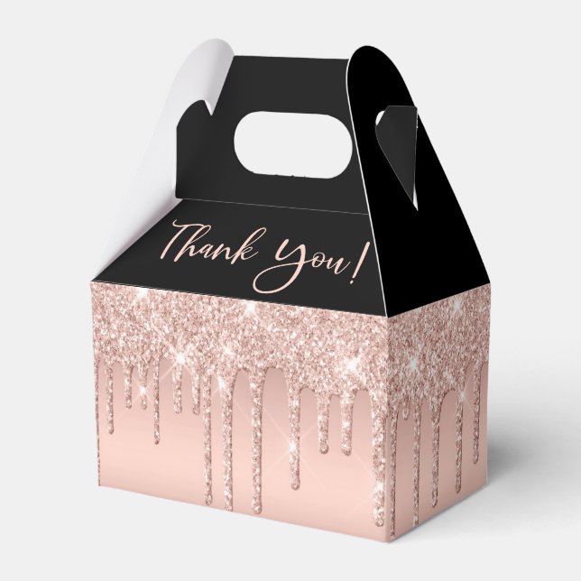 Baby Shower Rose Gold Glitter Thank You Favor Boxes (Front Side)