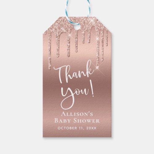 Baby Shower Rose Gold Glitter Thank You Gift Tags