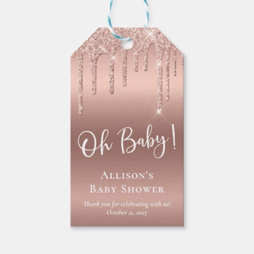 Baby Shower Rose Gold Glitter Thank You Gift Tags