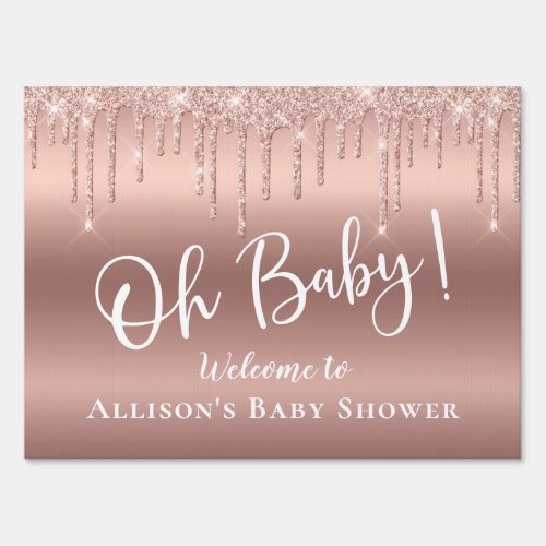 Baby Shower Rose Gold Glitter Welcome Sign