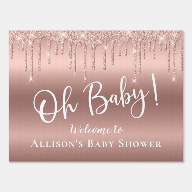 Baby Shower Rose Gold Glitter Welcome Sign (Front)