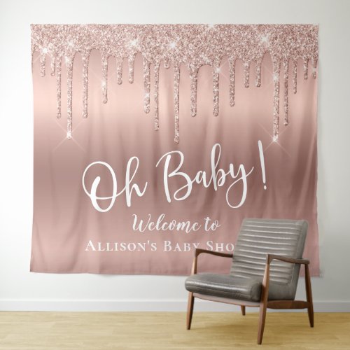 Baby Shower Rose Gold Glitter Welcome Tapestry