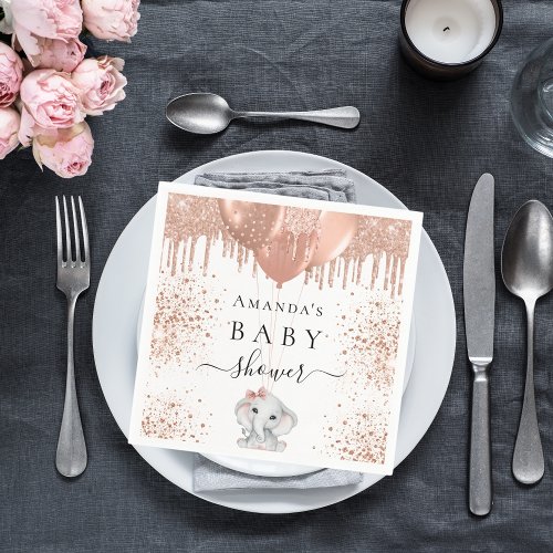 Baby Shower rose gold glitter white cute elephant Napkins