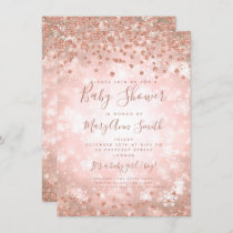 Baby Shower Rose Gold Glitter Winter Wonderland Invitation