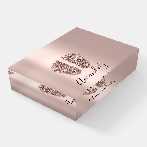 Baby Shower Rose Gold Name New Baby Girl Boy Paperweight