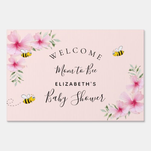 Baby Shower rose gold pink girl florals mom to bee Sign