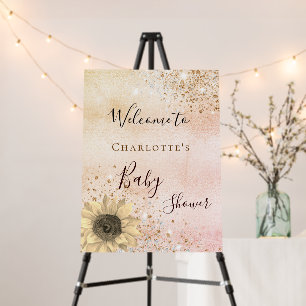 Baby shower rose gold pink sunflower welcome foam board