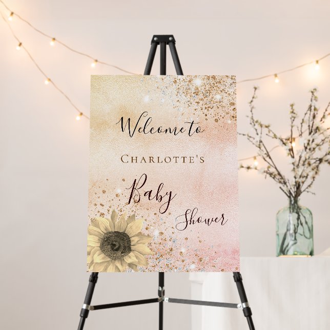 Baby shower rose gold pink sunflower welcome foam board (In Situ (Stand))