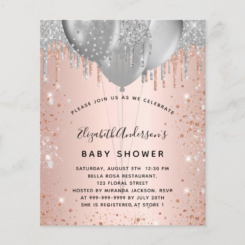 Baby Shower rose gold silver balloons budget Flyer