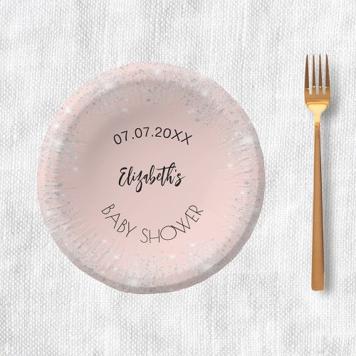 Baby Shower rose gold silver glitter girl name Paper Bowls