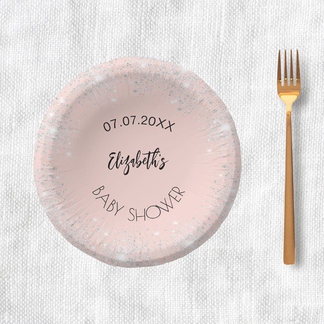 Baby Shower rose gold silver glitter girl name Paper Bowls (Creator Uploaded)