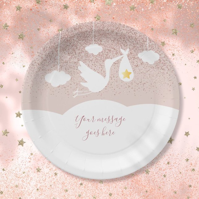 Baby Shower Rose Gold Star Glitter Stork Paper Plates (Baby Shower Rose Gold Star Glitter Stork Paper Plates)