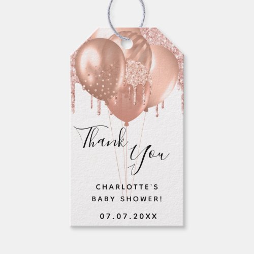 Baby Shower rose gold white balloon thank you  Gift Tags