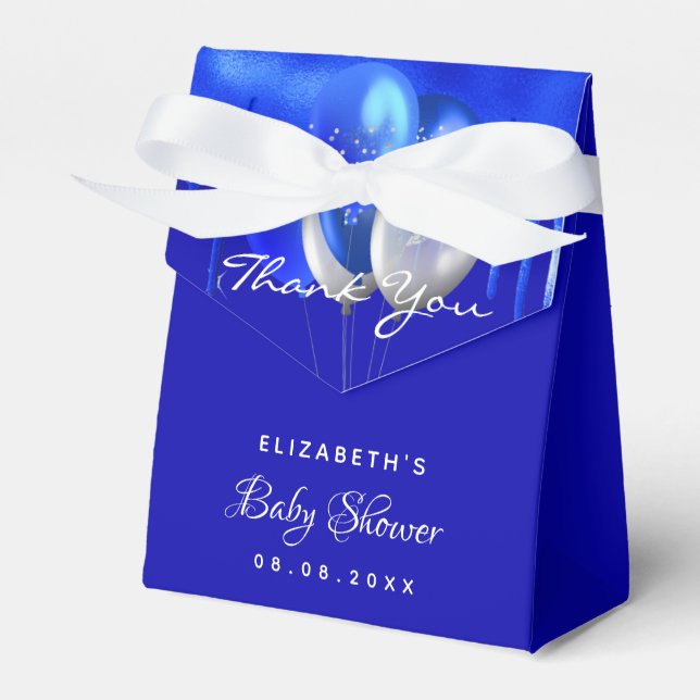 Baby Shower royal blue boy balloons thank you Favor Boxes (Front Side)