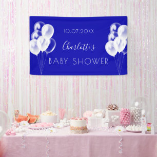 Baby Shower royal blue boy white balloons Banner