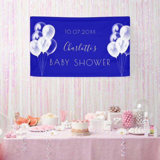 Baby Shower royal blue boy white balloons Banner (Party)