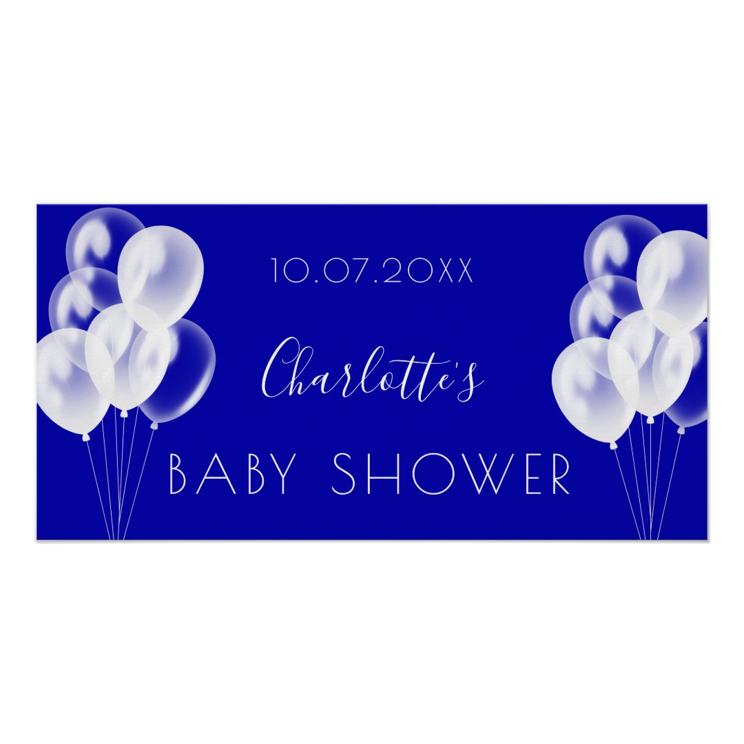 Baby Shower royal blue boy white balloons Poster | Zazzle