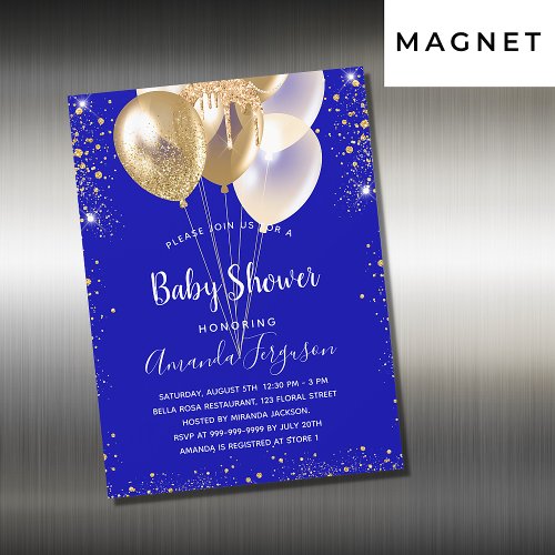 Baby shower royal blue gold balloons luxury magnetic invitation