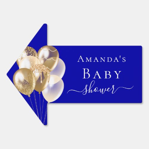 Baby Shower royal blue gold balloons name Sign