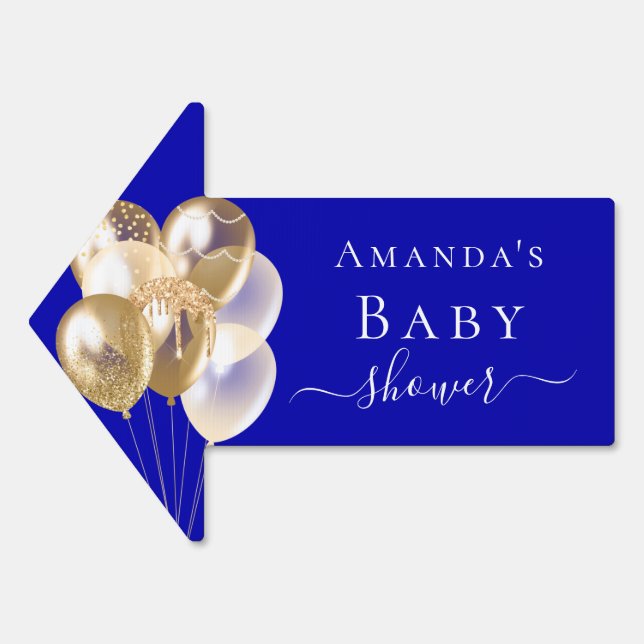 Baby Shower royal blue gold balloons name Sign (Front)