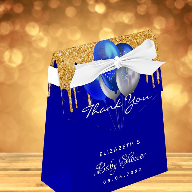 Baby Shower royal blue gold balloons thank you Favor Boxes (Creator Uploaded)