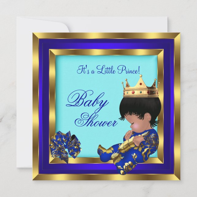 Baby Shower Royal Blue Gold Boy crown prince 2 Invitation (Front)