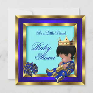 Baby Shower Royal Blue Gold Boy crown prince 2 Invitation