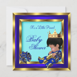 Baby Shower Royal Blue Gold Boy crown prince 2 Invitation