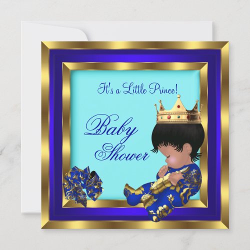 Baby Shower Royal Blue Gold Boy crown prince 2 Custom Announcement