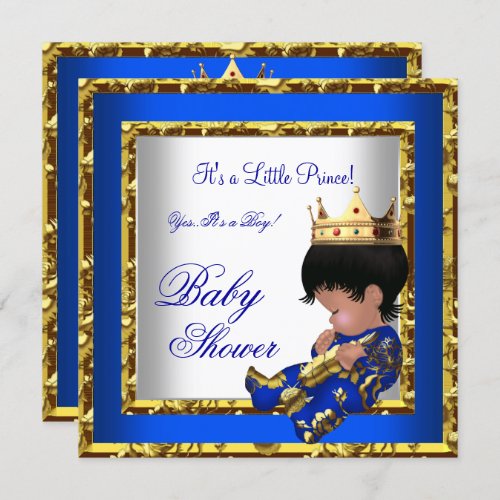 Baby Shower Royal Blue Gold Boy crown prince 2 Invitation