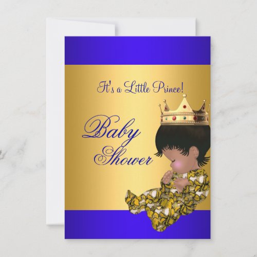 Baby Shower Royal Blue Gold Boy crown prince Invitation