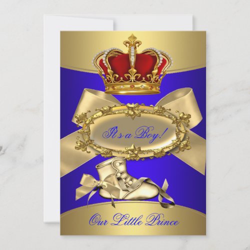 Baby Shower Royal Blue Gold Boy crown prince Invitation