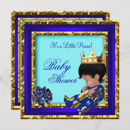 Baby Shower Royal Blue Gold Boy crown prince Invitation