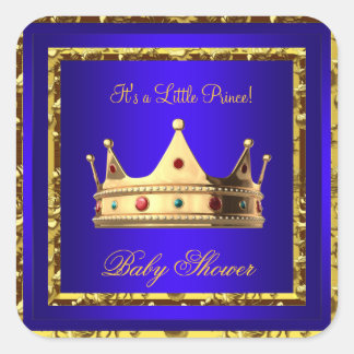 Baby Shower Royal Blue Gold Boy crown prince Square Sticker