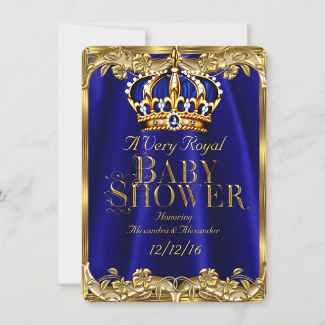 Baby Shower Royal Blue Navy Gold Crown Invitation (Front)