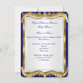 Baby Shower Royal Blue Navy Gold Crown Invitation (Back)