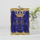Baby Shower Royal Blue Navy Gold Crown Invitation (Standing Front)