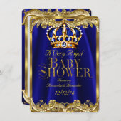 Baby Shower Royal Blue Navy Gold Crown Invitation (Front/Back)